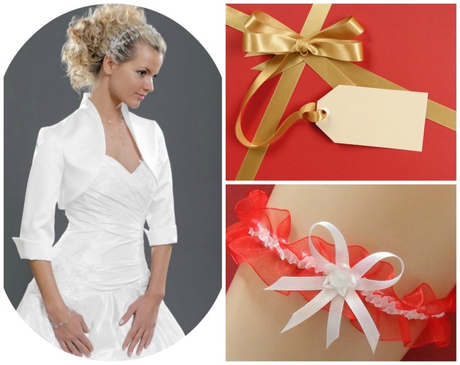 Weihnachtsgeschenkidee 1: Brautbolero mit 3/4-langen Ärmeln und ein Strumpfband gratis